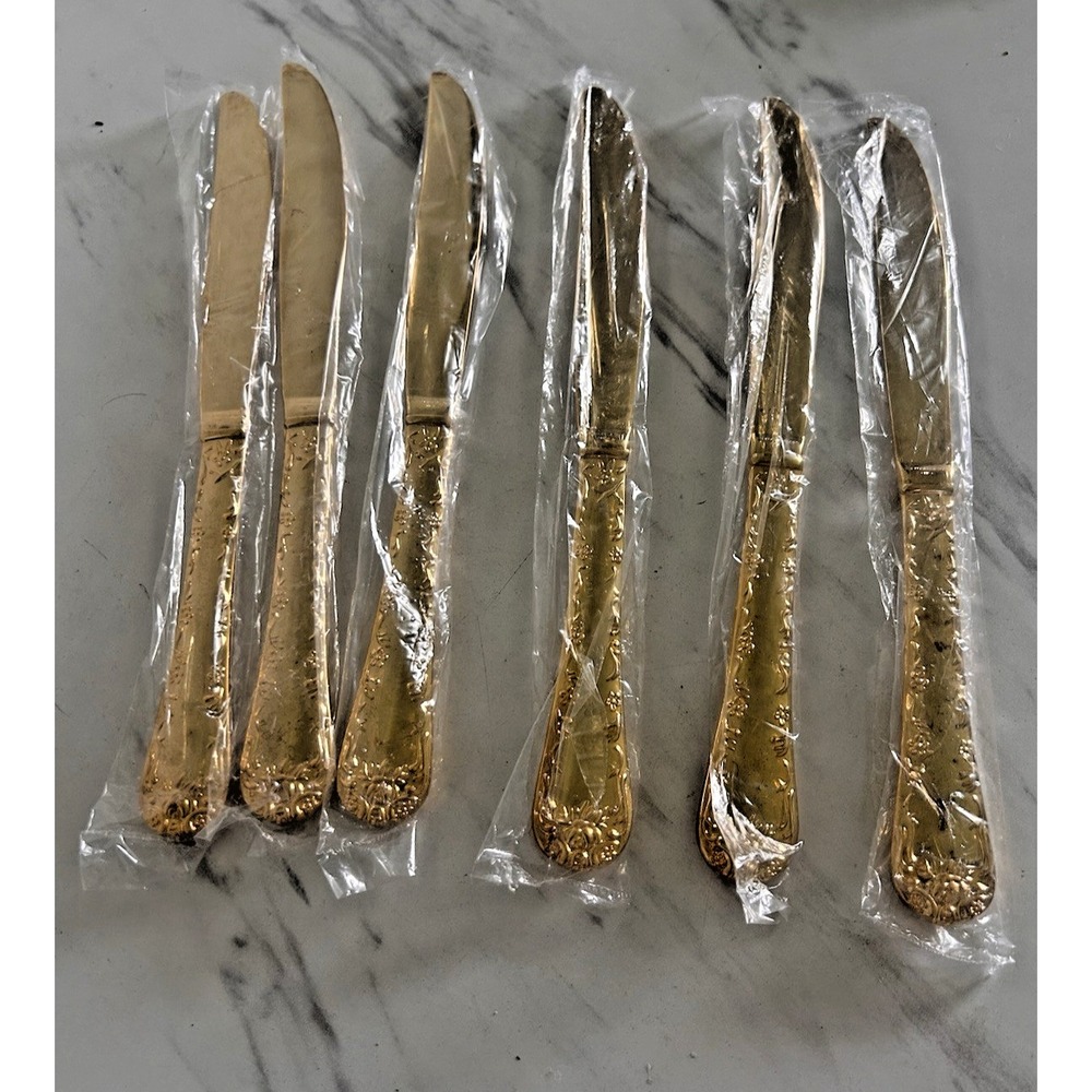 Wm Rogers & Son Dinner Butter Knife Knives Lot of 6 Enchanted Rose Gold Plated A